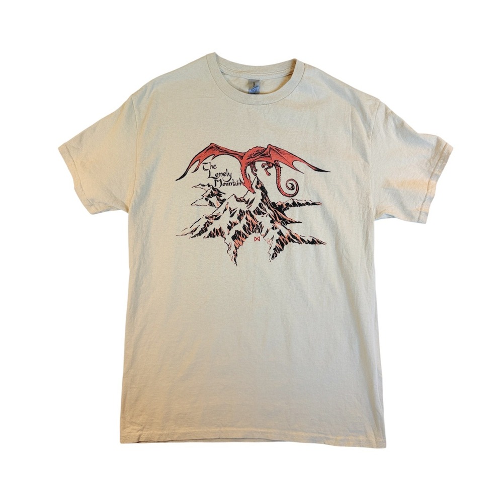 Gildan T-Shirt Men M Beige The Lonely Mountain Smaug Dragon Graphic